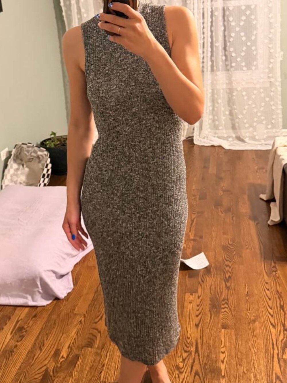 Monteau Los Angeles Gray Marled Sleeveless Midi Dress